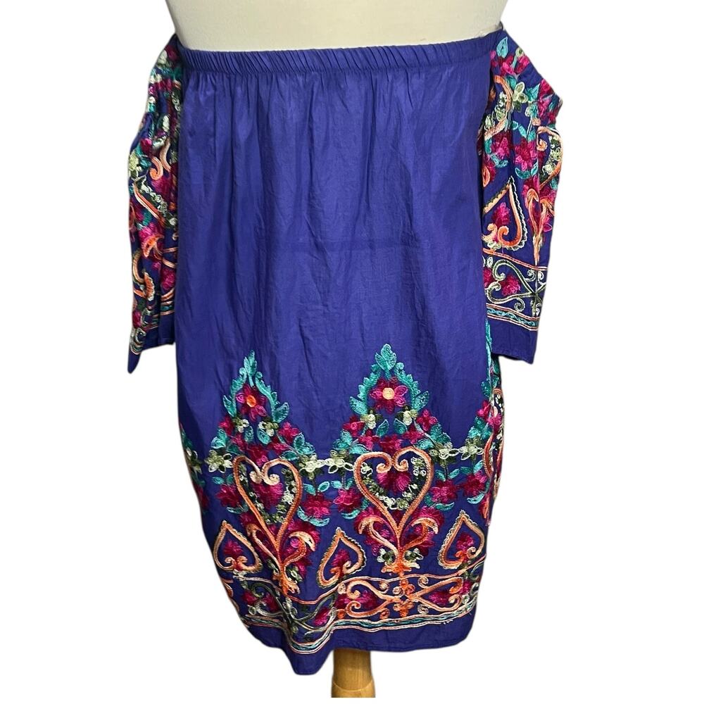 Hayden Off Shoulder Tunic Blouse‎ S Purple Embroidered Boho Peasant Top Festival - Picture 5 of 10